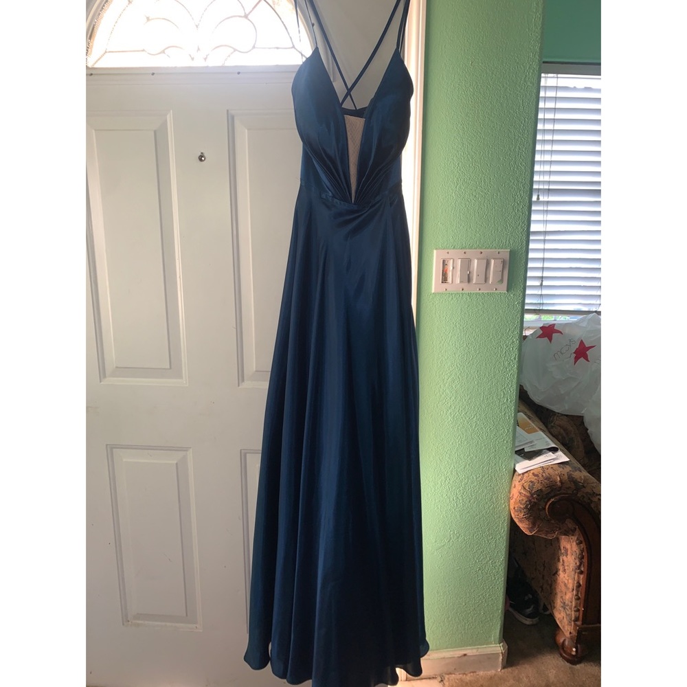 Long silk aqua blue dress